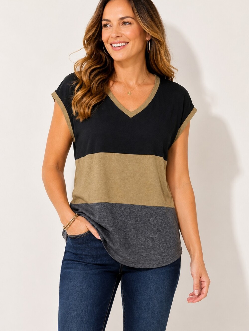 Women's Color Block Tank Top - Black, Gold, and Gray -NWOT